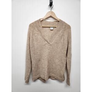 ICHI Ihamara V LS Women's Alpaca Blend v-Neck Long Sleeve Beige Sweater, Size M